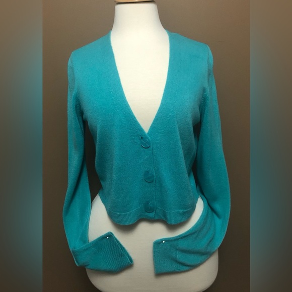 Only Aqua Green Cropped Long Sleeve Cardigan - Picture 6 of 6